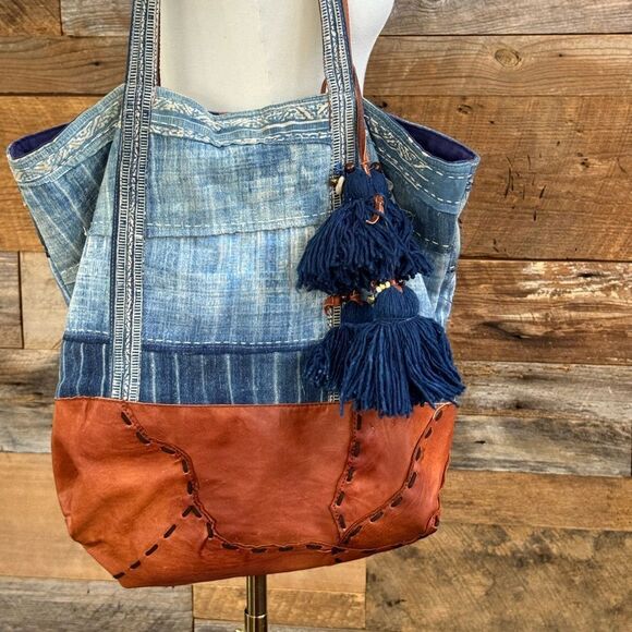 FREDD+BASHA leather/denim over sized  tote bag - Picture 10 of 10